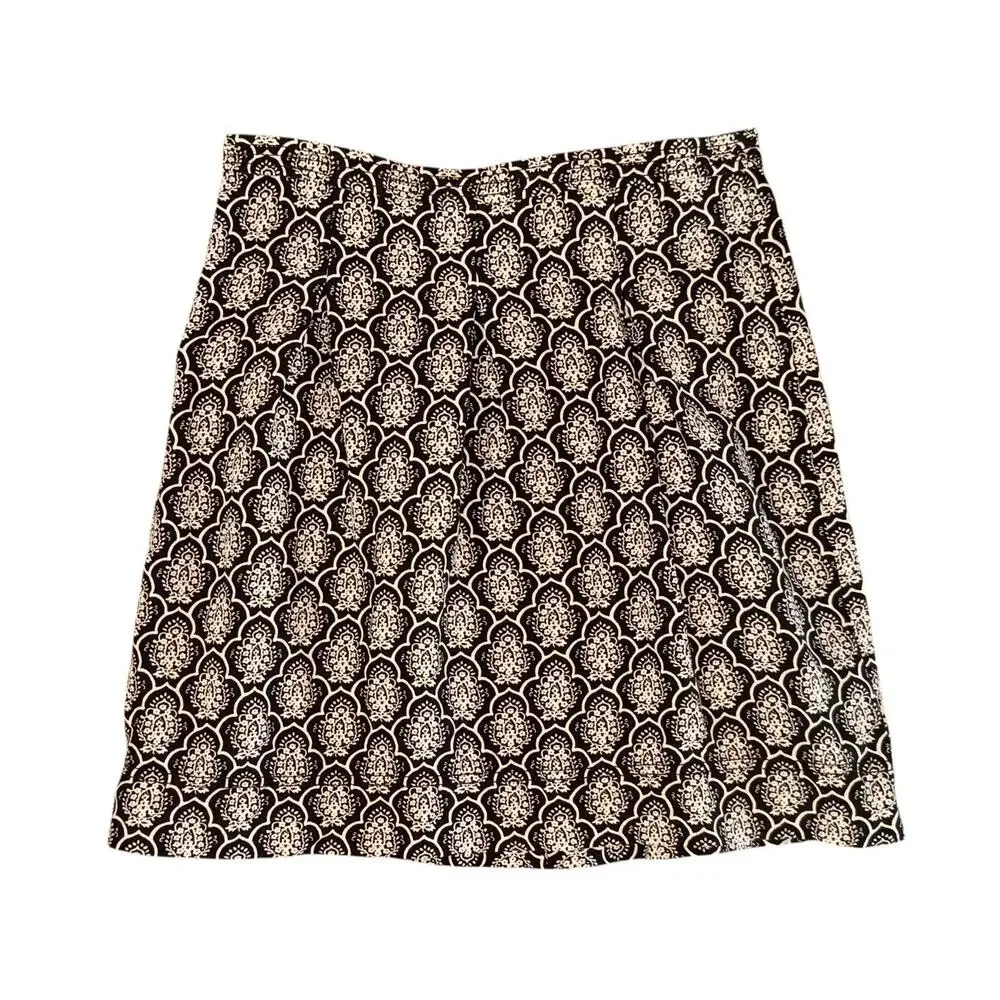 Ann Taylor LOFT Black Ivory Geometric Print Linen Blend Pleated Mini Skirt 4P